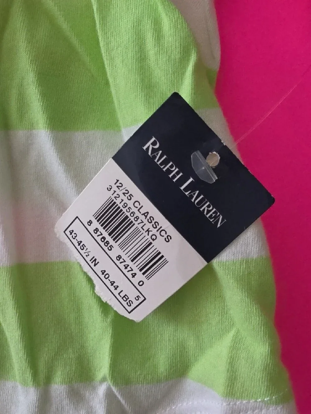 Ralph Lauren Lime Green and White Striped Girls Tee with Purple Pony